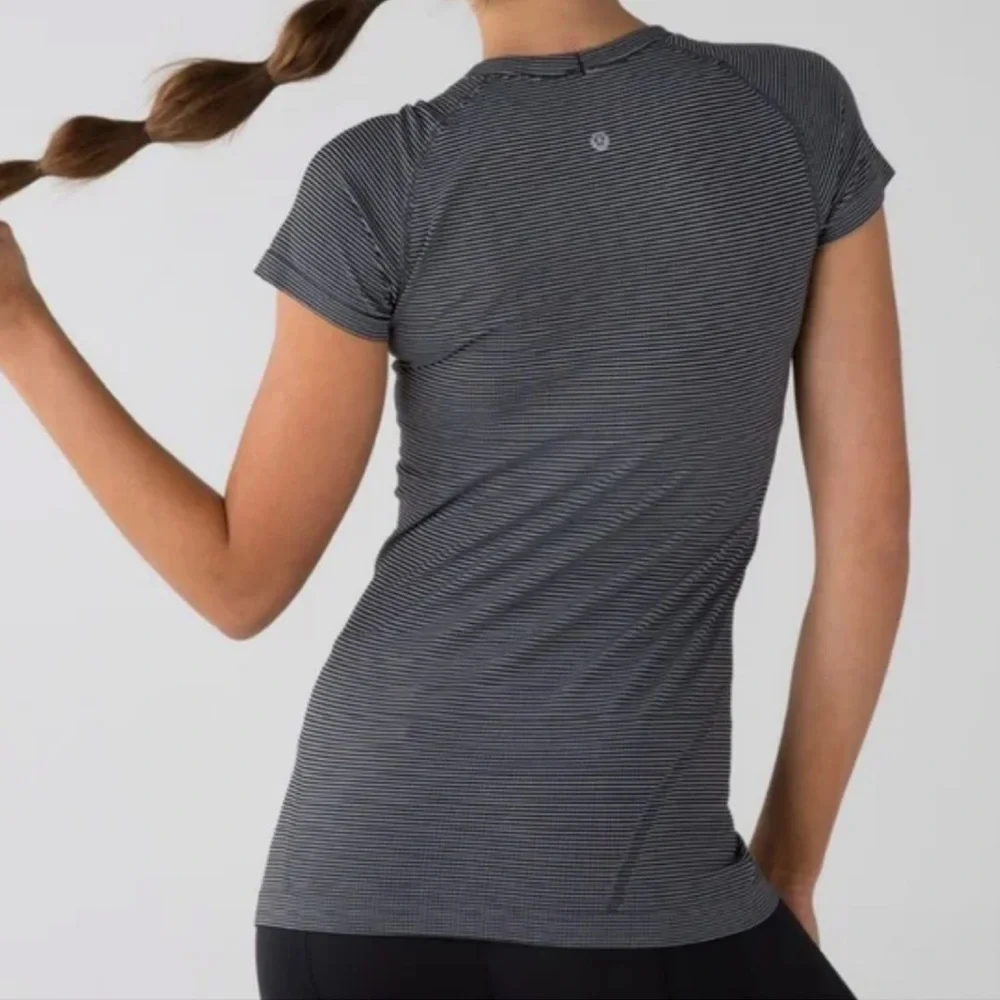 lululemon athletica Black and White Striped Short Sleeve Tee